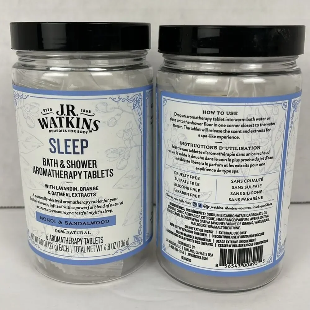 J.R. Watkins Bath & Shower Aromatherapy Tablets Sleep Monoi Sandalwood 6 tabs X2